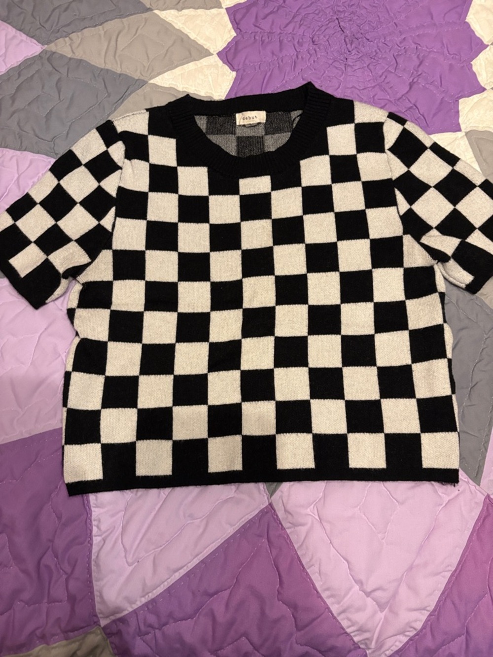 debut Black & White Checkerboard Crewneck Sweater